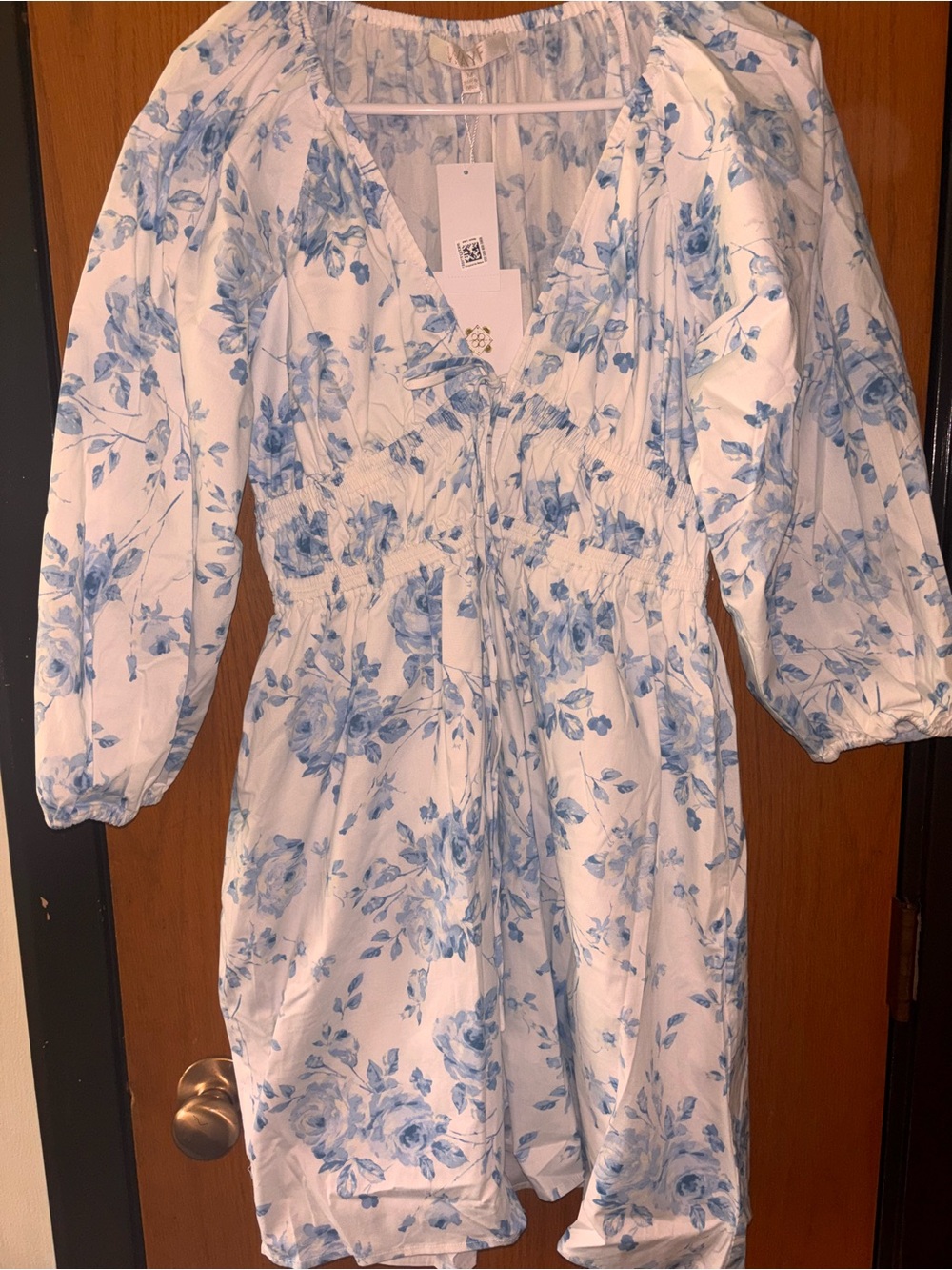 Wayf White Dress with Blue Floral Print